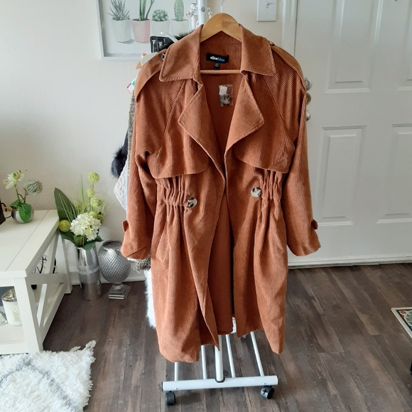 Brown Corduroy Pocketed Lapel Coat Size Small - Picture 3 of 10